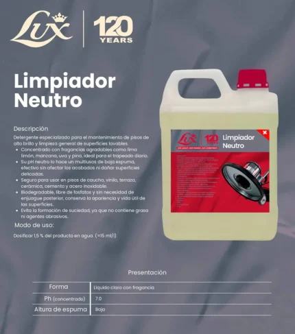Descripción del limpiador neutro para pisos